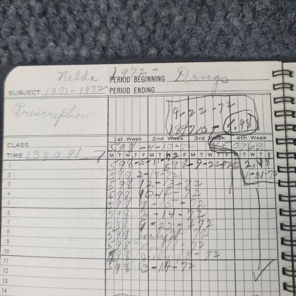 Vtg 60s 70s Sqibbs Class Record Book School Handwritten Notes Bookkeeping 1969 - Picture 6 of 9